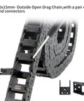 Drag Chain Cable Carrier 10x15mm Open Type For 3D Printer And CNC Router, 39.3 Inch, with end connectors, black plastic chain