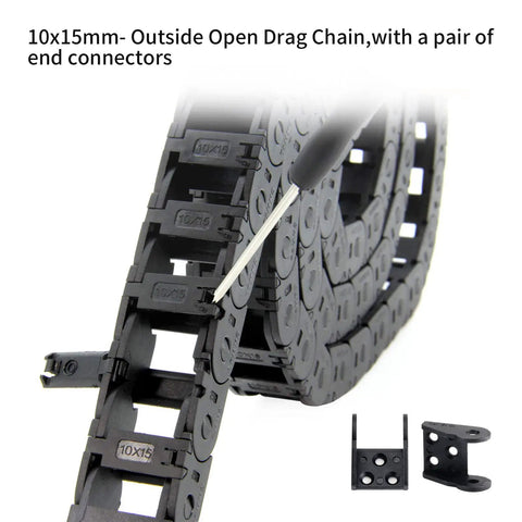 Drag Chain Cable Carrier 10x15mm Open Type For 3D Printer And CNC Router, 39.3 Inch, with end connectors, black plastic chain
