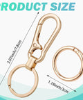 Two Pack Metal Keychains With Carabiner Clip And Dual Key Rings Anti Lost Quick Release Key Clip shown with size dimensions