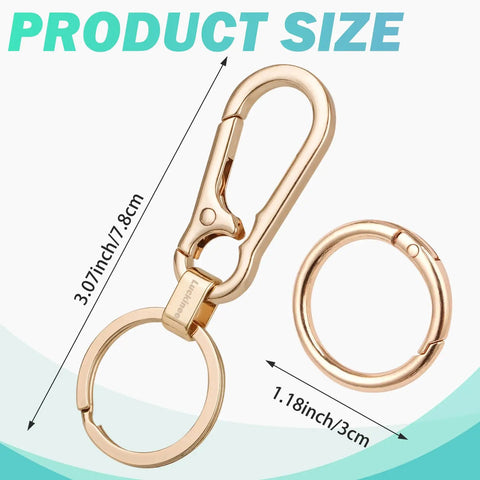 Two Pack Metal Keychains With Carabiner Clip And Dual Key Rings Anti Lost Quick Release Key Clip shown with size dimensions