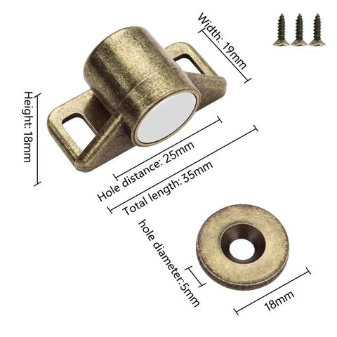 Heavy Duty Magnetic Door Cabinet Catch Suction Magnet for Wardrobes and Furniture in Bronze Finish Durable Closet Latch 1 Piece Easy Install Keeps Doors Closed and Secure with dimensions and screws
