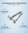 Marine Grade Twist Shackle 316 Stainless Steel Rigging Connector For Boat Mooring And Sailing Hardware With Corrosion Resistant Locking Pin Durable Saltwater Marine Gear, 1-6 inch