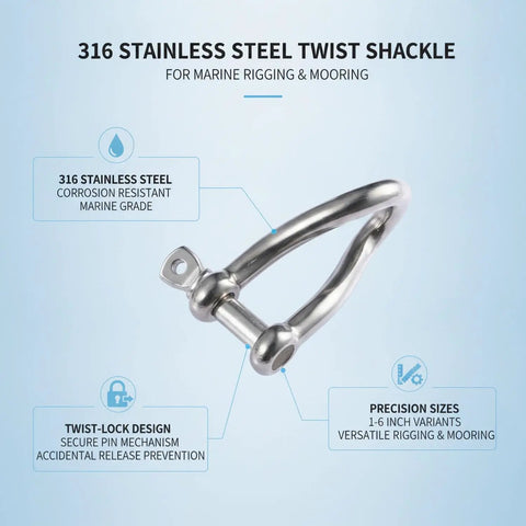 Marine Grade Twist Shackle 316 Stainless Steel Rigging Connector For Boat Mooring And Sailing Hardware With Corrosion Resistant Locking Pin Durable Saltwater Marine Gear, 1-6 inch