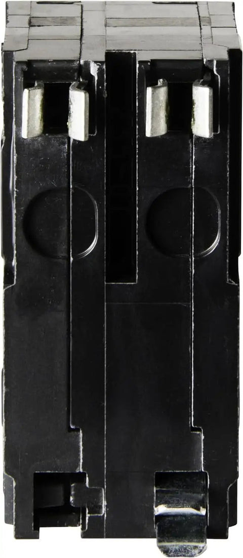 QO220CP 20 Amp 2 Pole Plug On Circuit Breaker with Quick Trip Easy Install, front view revealing connectors