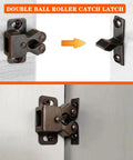 Heavy Duty Double Roller Cabinet Latch Bronze Copper Finish 2 Pack Spring Loaded Door Catch showing swivel design on cabinet.