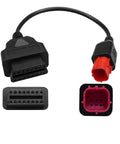 6 Pin OBD2 To 16 Pin Diagnostic Cable For Euro5 And Euro6 Motorcycles, 33cm Long, cable ends close-up