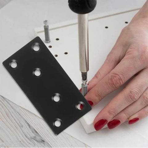 Installing Black Stainless Steel Corner Brackets Set Of 10 With Protective Coating, 6 Hole Straight Metal Plates For Furniture
