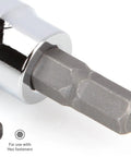 Close-up of a hex bit from 3/8 Inch Drive Hex Socket Set, 36-Piece With Inch And Metric Hex Bits And Long Sockets, Chrome Steel