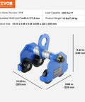 Manual Trolley For I Beam 2200 Lb Capacity, 1 Ton Load, alloy steel, dual wheels, adjustable width 2.5 to 7 inches, side view