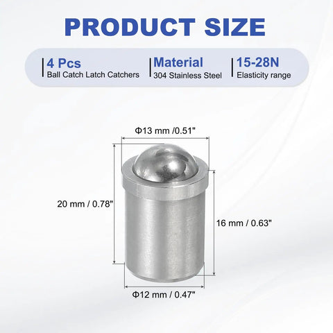 Top Shelf Industrial Grade 304 Stainless Steel Ball Point Spring Plungers 12Mm X 16Mm Heavy Duty Ball Lock Pins size diagram