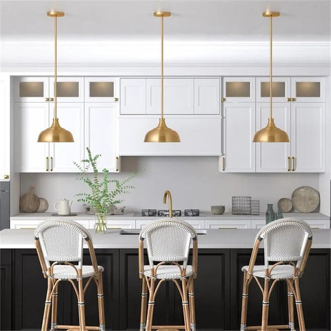 Compact 10 Inch Wide Brass Pendant Light With Metal Shade, Downward Dome Fixture For Task Lighting And Cozy Ambient Glow