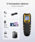 Wireless Bluetooth Barcode Scanner With Screen Handheld 1D Code Reader 2.4GHz Portable On The Go For Retail And Warehouse Works With App And SDK BCST49 showing connectivity options including USB, Bluetooth, and 2.4GHz.