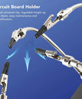 Close-up of clips on Soldering Helper Arm With 3X Magnifying Lamp The Ultimate Third Hand Soldering Station For PCB And Circuit Boards Adjustable 360 Degree Arm Hands Free Precision Electronics Stand.