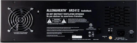 Back panel of Remote Audio Rack for GLD Digital Mixing System Featuring 24 Inputs and 12 Outputs, Locking XLRs, Cat5 Snake Connection