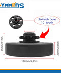 Go Kart Clutch With Three Quarter Inch Bore 10 Tooth And 40 41 420 Chain Centrifugal Clutch side view showing dimensions