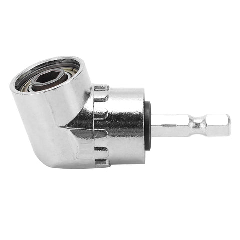 105° right-angle elbow screwdriver bit adapter, chrome-plated metal, side view