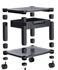 Exploded view of Printer Stand With Space Saving Cable Management And Storage Drawer, Rolling Printer Cart With Locking Wheels