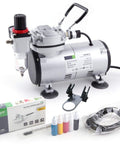 Airbrush Kit With Compressor AS18-2K Basic Start Set With Hose, Cleaning Brushes, Test Paints, for model and craft projects.