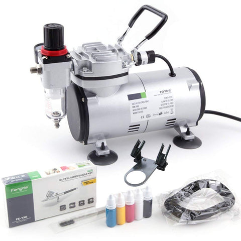 Airbrush Kit With Compressor AS18-2K Basic Start Set With Hose, Cleaning Brushes, Test Paints, for model and craft projects.