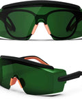 Straight Up Laser Safety Glasses With Bigtime Anti Fog Filter For IPL Hair Removal And Welding OD4 Shield side and front view.