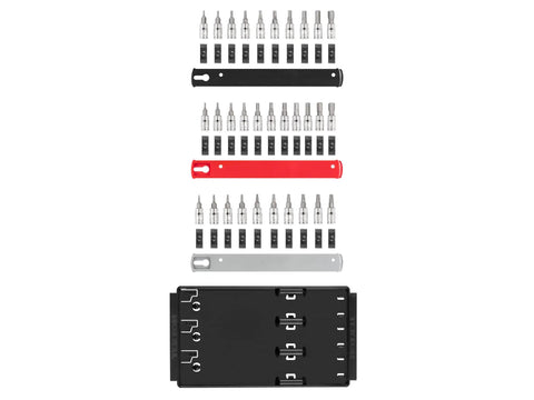 31-piece 1/4 Inch Drive Hex And Torx Socket Set With Rails And Tray, SAE And Metric Bits From 5/64 To 5/16 Inch And 2 To 8 Mm, Torx T6-T30.