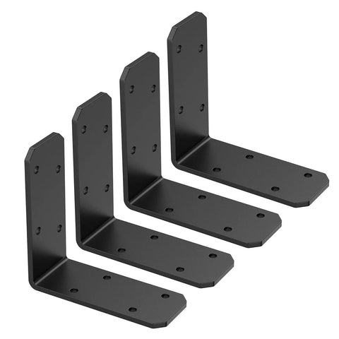 Beefy Heavy Duty 3x3x1.2 Inch L Bracket Set 90 Degree Corner Braces Galvanized Steel for wood posts, cabinets, tables; 4 pack black