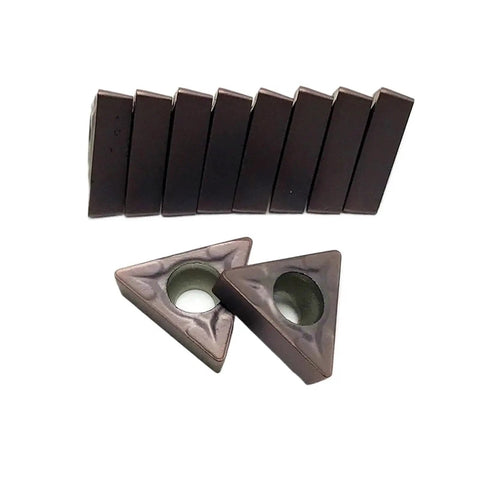 Check Out This Awesome 10 Pack Of Indexable Carbide Lathe Tools TCMT110204 For Hardcore Internal Turning With Tough Hard Alloy Blades Perfect For Steel And Cast Iron That Really Hold Up Under Pressure, featuring triangular inserts and rectangular blades.