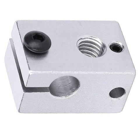 Five Piece Metal Heat Block Set For 3D Printers, Standard Universal Size, Spare Replacement Parts With Hex Wrench, Durable Heater Blocks For Continuous Printing, Easy Maintenance, Industrial Grade Printer Accessories. Metal 3D printer heater block with threaded hole and side openings
