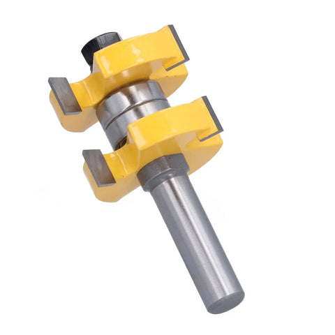 Tongue And Groove Router Bit Set Two Pack Carbon Steel One Half Inch Shank Anti Backlash Design For Cabinet Doors Frames Panels And Other Woodworking Projects With Smooth Clean Cuts, yellow carbide bit