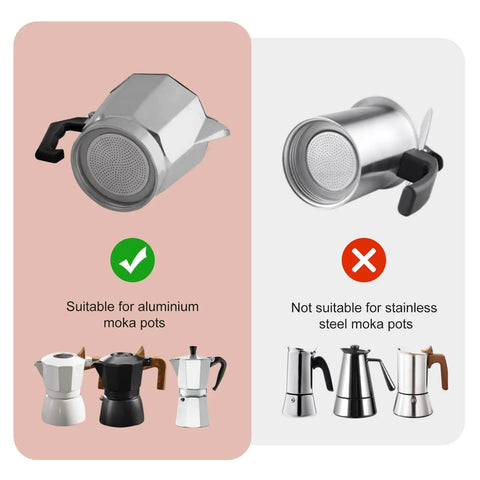 2, 3, 6, 9, 12 Cup Stovetop Espresso Gasket And Filter Set, Silicone Rubber Seal suitable for aluminum moka pots, not stainless steel.