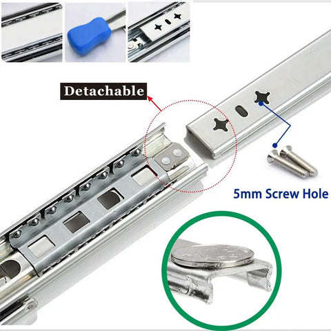Heavy Duty Full Extension Ball Bearing Drawer Slides With Lock 52 Inch Steel Cabinet Runners Pair with Detachable design and 5mm screw hole.