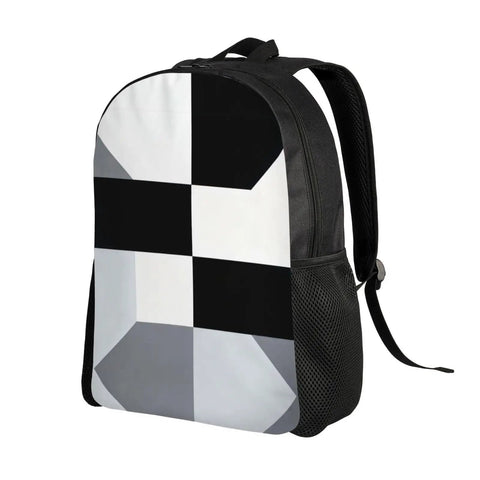 Slick Black And White Piano Grid Laptop Backpack Crafted From Heavy Duty Waterproof Oxford Cloth With Ultra Plush Straps for daily hustle.