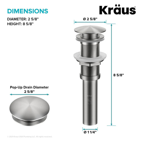 Dope Matte Black Pop Up Drain Assembly For Vessel Sinks And Overflow Free Sinks With Extended Thread dimensions
