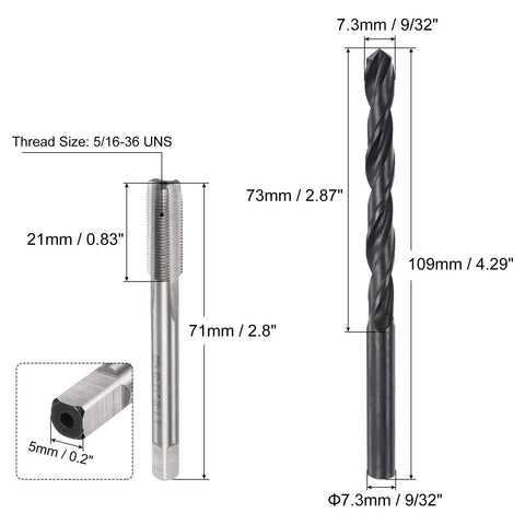 Pro Grade Tap And Drill Bit Set For DIYers And Pros, 5/16-36 UNS Thread Tap And 9 32 Inch Black Oxide Twist Drill Bit