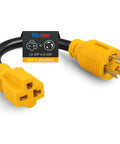 Heavy Duty Heft No Sweat Setup Nema L6-30P To L6-20R Locking Adapter Cord, 30A 250V Male To 20A Female Plug visible from side.