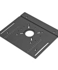 Heavy Duty Manual Router Lift Kit For Precision Woodworking And Home Shop Creations With Zero Sweat Crank Height Adjustment And Rock Solid Clamping Base For Pro Level Diy Projects In Black, aluminum base with measurement markings.