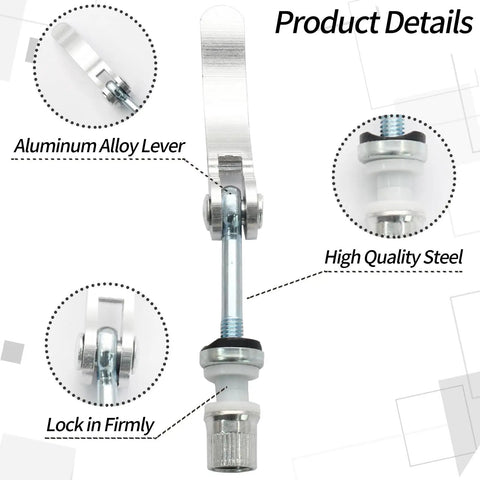 Beefed Up Aluminum Bike Seat Post Quick Release Pin M6x65mm Seat Clamp Bolt with steel components and aluminum lever