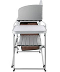 Aluminum Portable Folding Camp Kitchen Table With Windscreen Cupboard And Storage Organizer Carrying Bag For Outdoor Picnics Beach BBQ RV Travel Quick Setup Brown Finish, front view