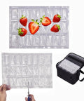 2 Pack Flexible Ice Mats for Food Cooling, Leakproof Gel Sheets being cut with strawberries and cooler bag shown