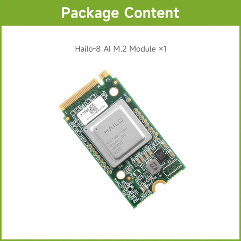 M.2 AI Accelerator Module With Hailo-8 26TOPS For Raspberry Pi 5 package content view, showcasing module design and connectors