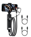 Dope Endoscope Camera With Light 360 Degree Rotation 1920P HD Articulating Borescope SemiRigid Snake Probe IP67 Waterproof For Plumbing Automotive Home Inspections Works With iPhone And Android Perfect Gift For DIY Enthusiasts. Black endoscope camera with phone adapter and USB cables