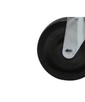 Close-up of 4 Inch Spring Loaded Gate Caster With Heavy Duty Swivel Wheel And Universal Mount, Adjustable Shock Absorbing Spring For Smooth Gate Movement On Uneven Terrain, Ground Contact Design To Reduce Post And Hinge Strain, Supports Up To 125 Lbs Black.