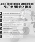 Diagram showcasing features of 40Kg High Torque RC Servo Motor With Full Metal Gear Waterproof Brushless Programmable Standard Servo.
