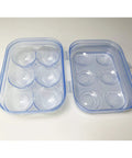 Open blue Six Grid Egg Storage Box For Refrigerator And Camping, BPA-Free PP Portable Egg Carrier, showing 6-egg capacity