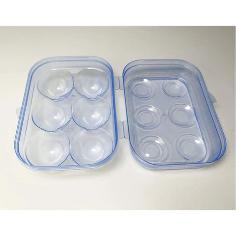 Open blue Six Grid Egg Storage Box For Refrigerator And Camping, BPA-Free PP Portable Egg Carrier, showing 6-egg capacity