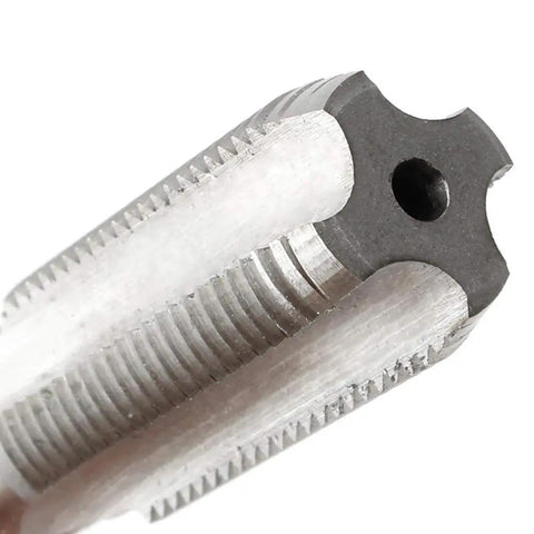 Close-up of 9/16-20 HSS Tap Set For Bicycle Crank Repair With Left And Right Threaded Taps, metal threading detail visible.