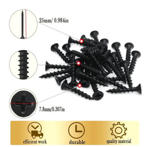 Beefy Heavy Duty Drywall Screws 7 x 1 Inch Coarse Thread Phillips Bugle Head Self Tapping Screws Black Phosphate Coated
