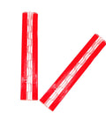 Two red acrylic piano hinge strips with clear hinge links, 300mm length