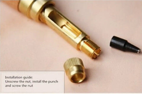 Adjustable Hole Punch For Bookbinding And Crafts With Six Punch Sizes 1.5mm To 4mm Wood Handle Steel Brass Construction No Hammer Needed