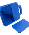 Top Shelf 2 Gallon Hopper Gun Paint Sprayer Featuring Slick Adjustable Nozzle And Quick 45 Degree Angle Adapter Soft Grip Trigger Smooth Flat Texturing For Drywall And Interior Floors in blue with removable lid.